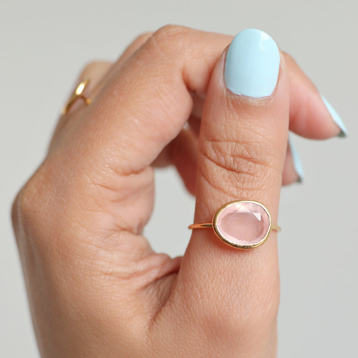 Rose Quartz Crystal & Gold Vermeil Ring, Delicate Rings