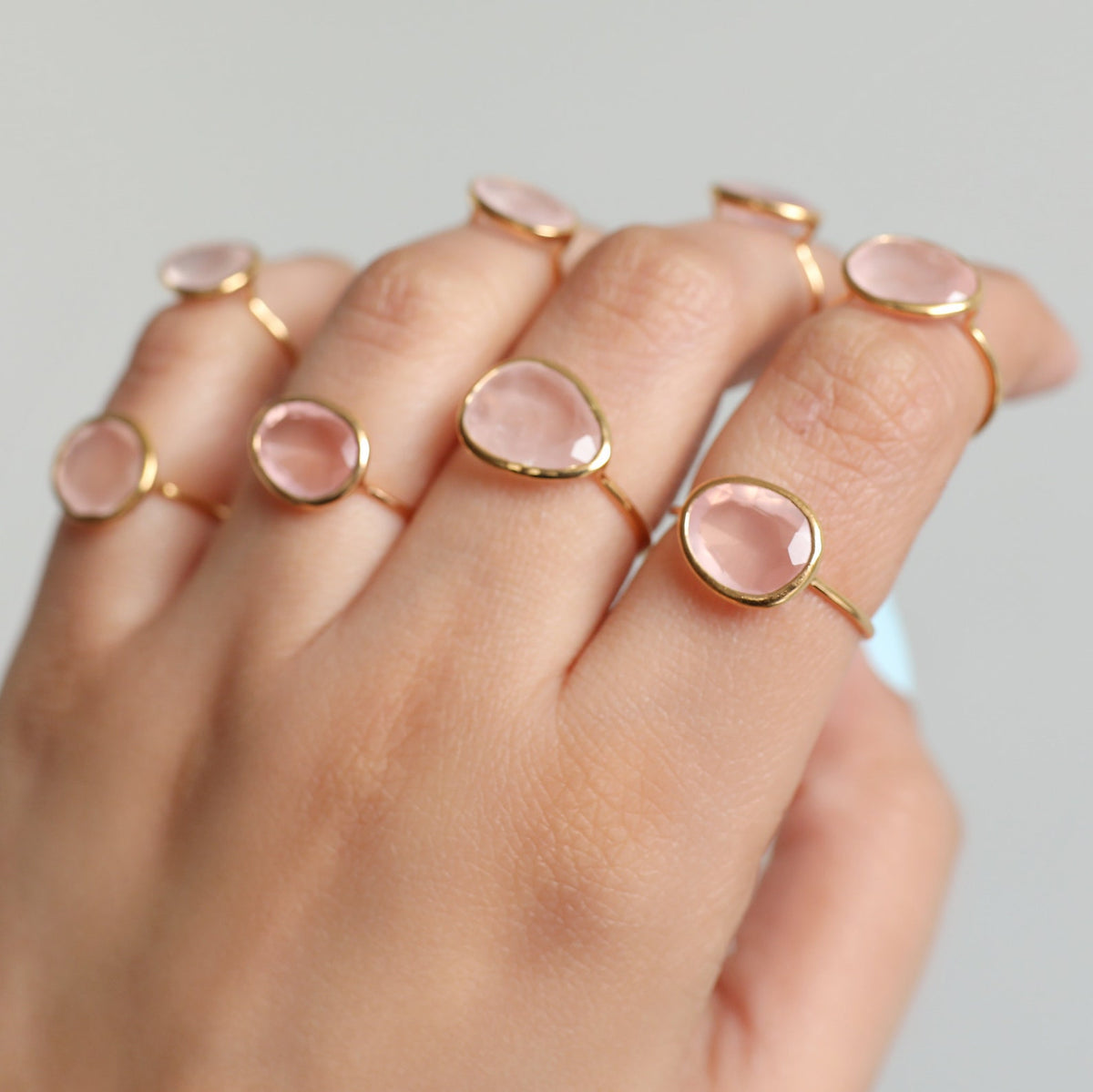 Rose Quartz Crystal & Gold Vermeil Ring, Delicate Rings