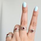 Round Garnet Ring, Twisted Silver Ring