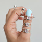 Round Rose Quartz Ring, Twisted Silver Ring