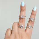 Round Rose Quartz Ring, Twisted Silver Ring