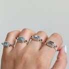 Natural Labradorite & Raspberry Garnet Sterling Silver Boho Ring