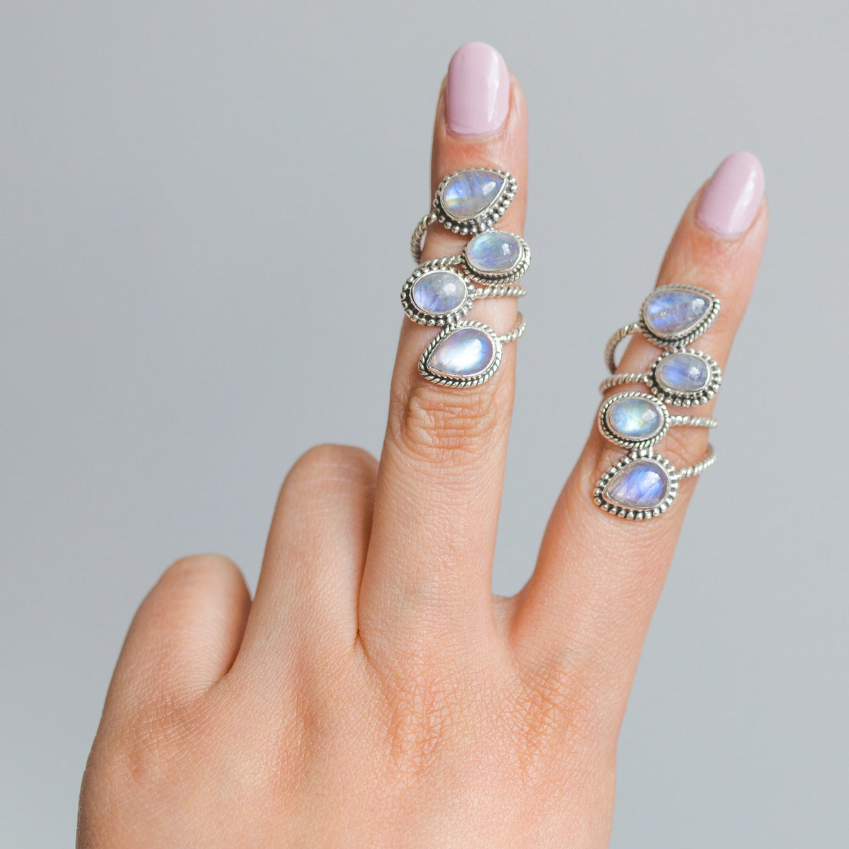 Adjustable Silver and Blue Moonstone Ring