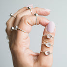 Natural Rose Quartz Crystal Ring, Teardrop Stone Ring in Sterling Silver