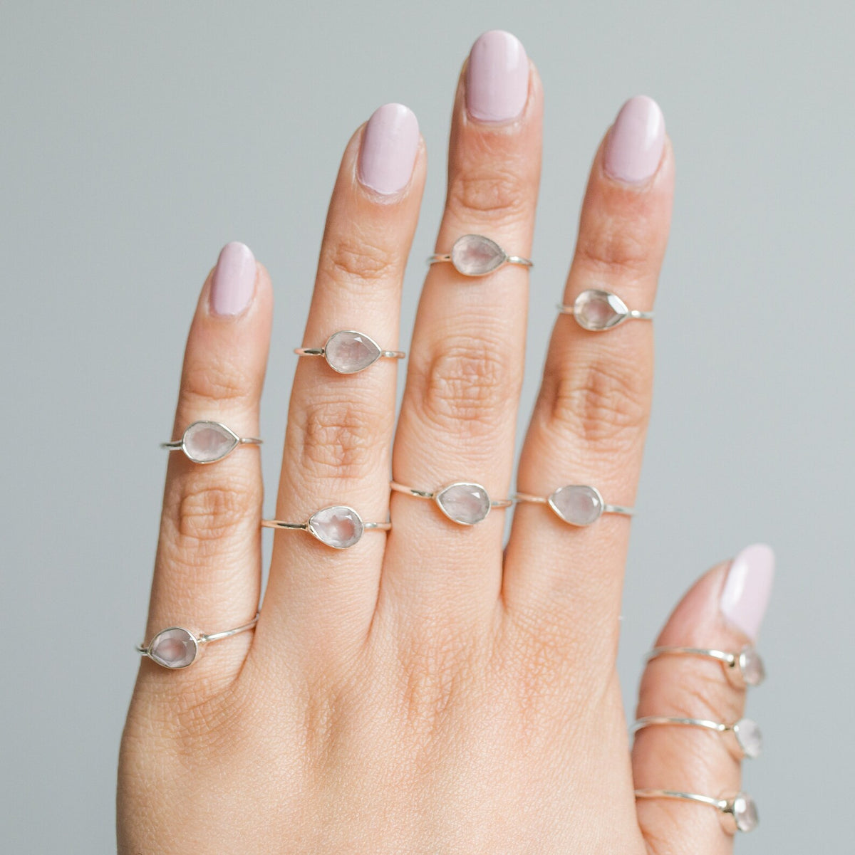 Natural Rose Quartz Crystal Ring, Teardrop Stone Ring in Sterling Silver