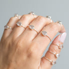 Natural Rose Quartz Crystal Ring, Teardrop Stone Ring in Sterling Silver