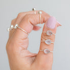 Natural Rose Quartz Crystal Ring, Teardrop Stone Ring in Sterling Silver