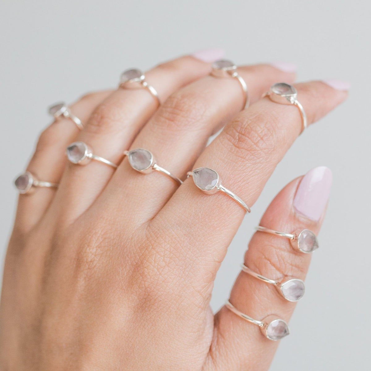 Natural Rose Quartz Crystal Ring, Teardrop Stone Ring in Sterling Silver