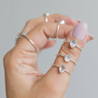 Natural Rose Quartz Ring, Teardrop Stone Ring in Sterling Silver