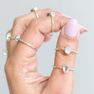 Natural Rose Quartz Ring, Teardrop Stone Ring in Sterling Silver