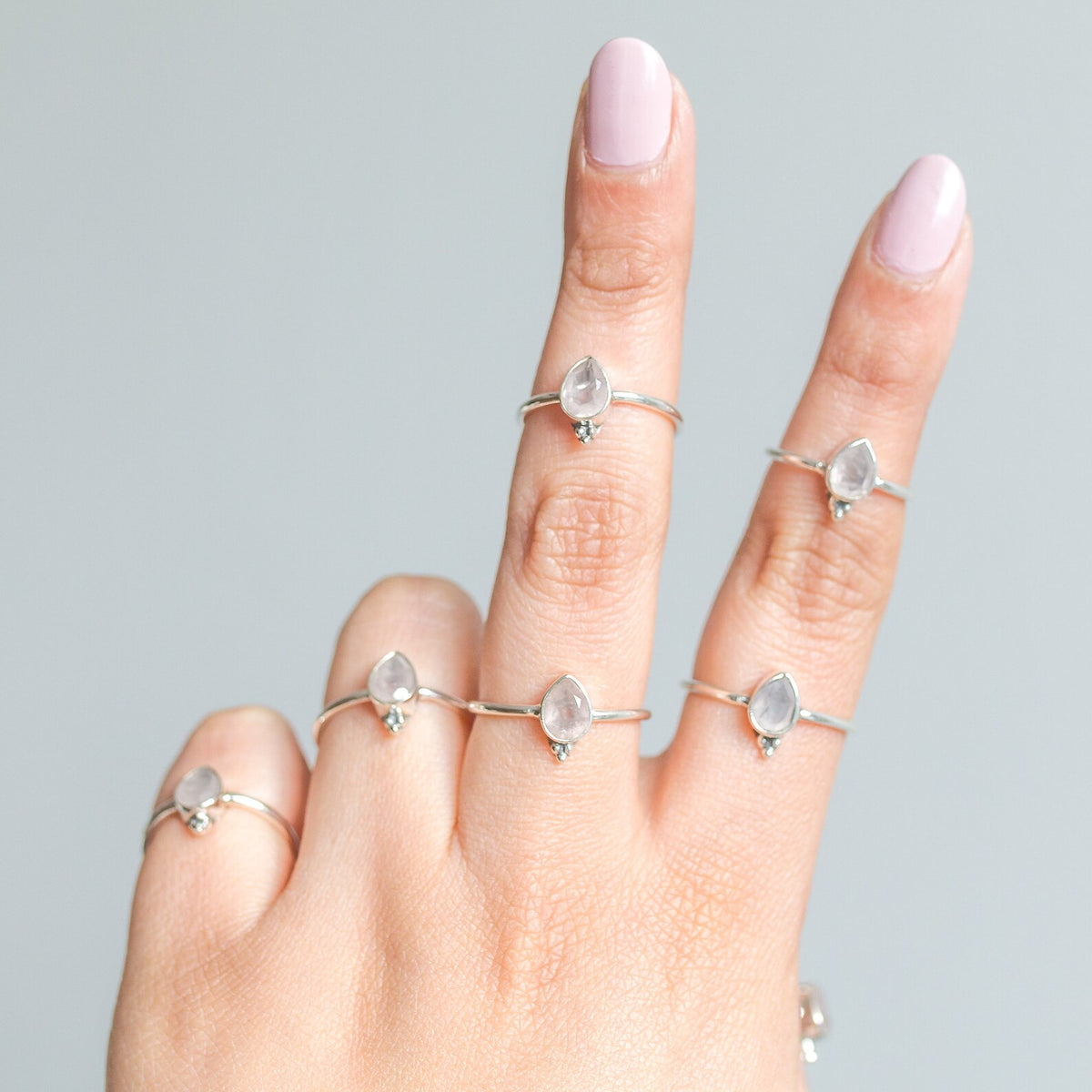 Dainty Rose Quartz Sterling Silver Ring - Pink Quartz Ring