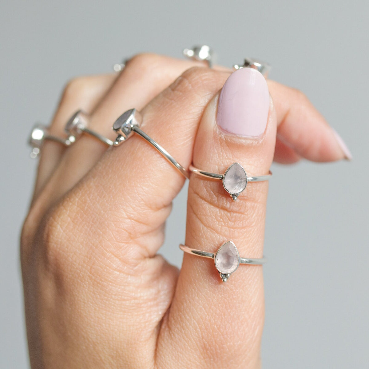Dainty Rose Quartz Sterling Silver Ring - Pink Quartz Ring
