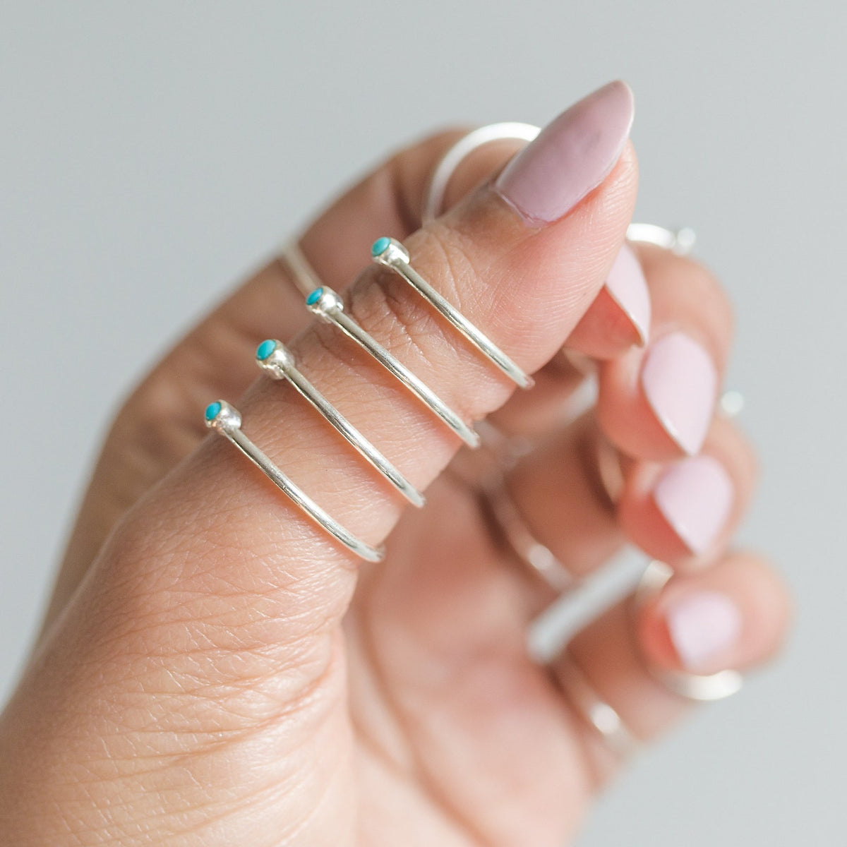 Natural Turquoise Ring, Tiny Turquoise Ring in Sterling Silver