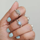 Oval Moonstone Silver Heart Ring - Faceted Stone Ring
