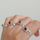 Oval Garnet Sterling Silver Heart Ring - Red Gemstone Ring