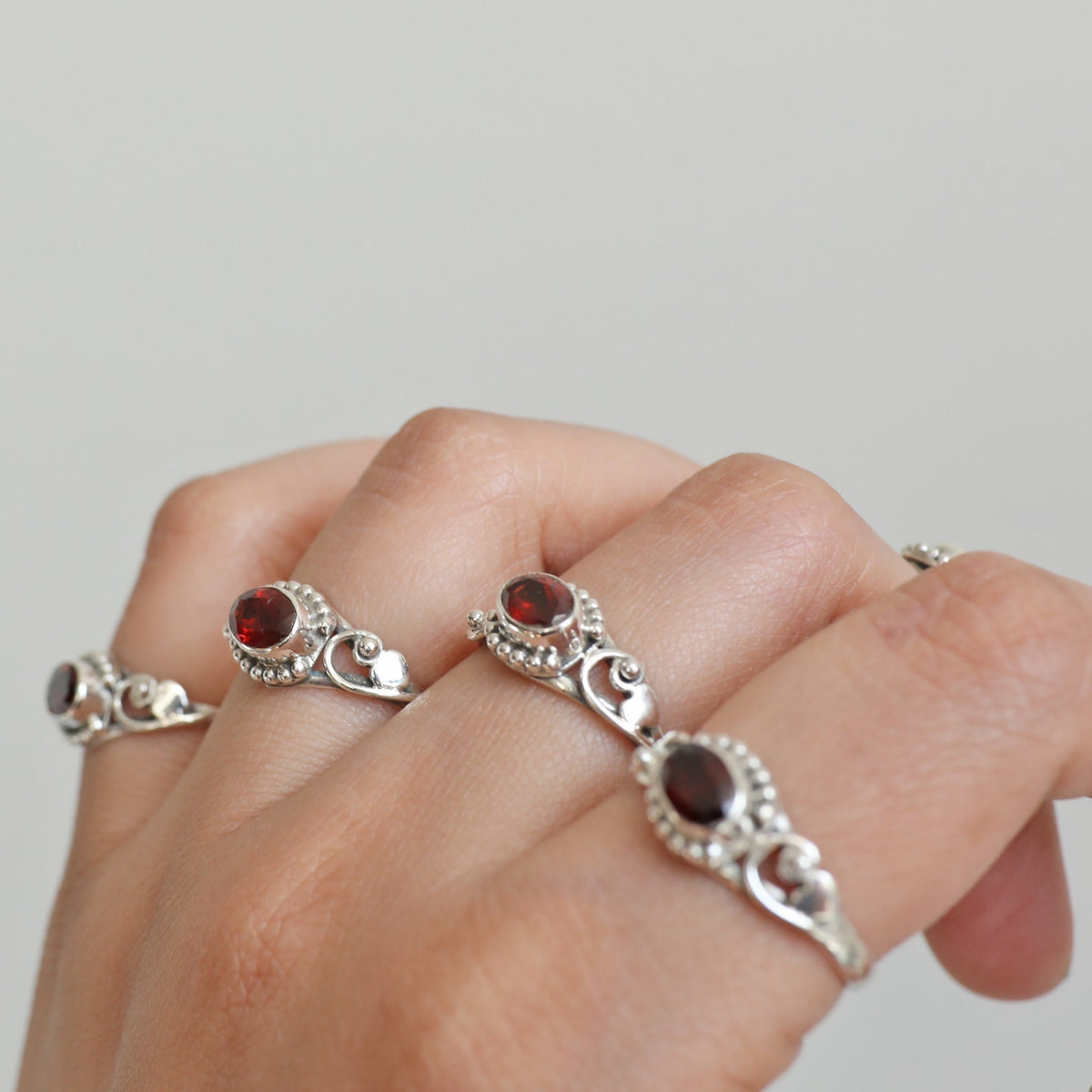 Oval Garnet Sterling Silver Heart Ring - Red Gemstone Ring
