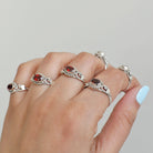 Oval Garnet Sterling Silver Heart Ring - Red Gemstone Ring