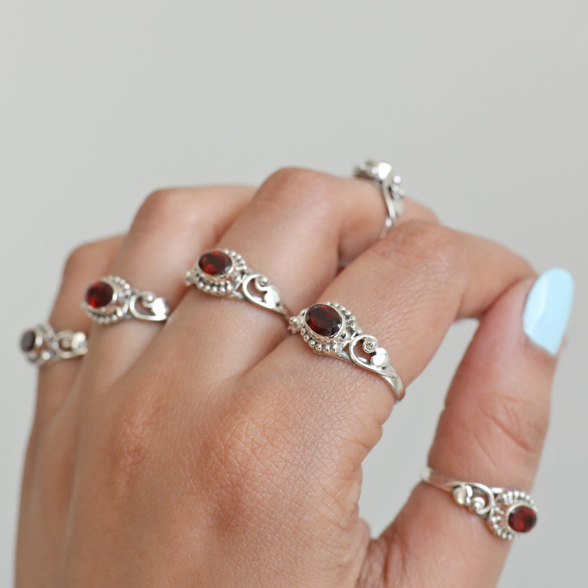 Oval Garnet Sterling Silver Heart Ring - Red Gemstone Ring