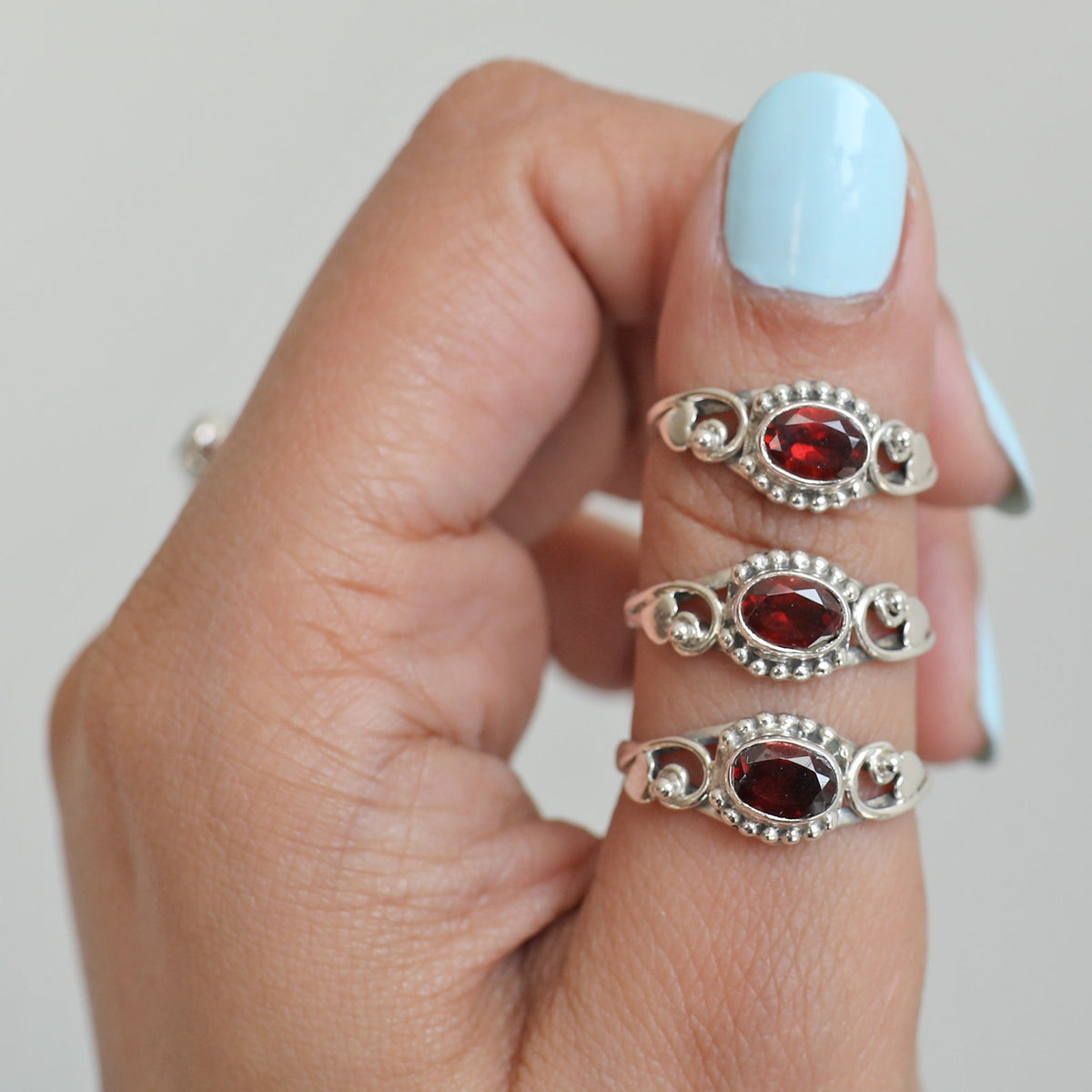 Oval Garnet Sterling Silver Heart Ring - Red Gemstone Ring