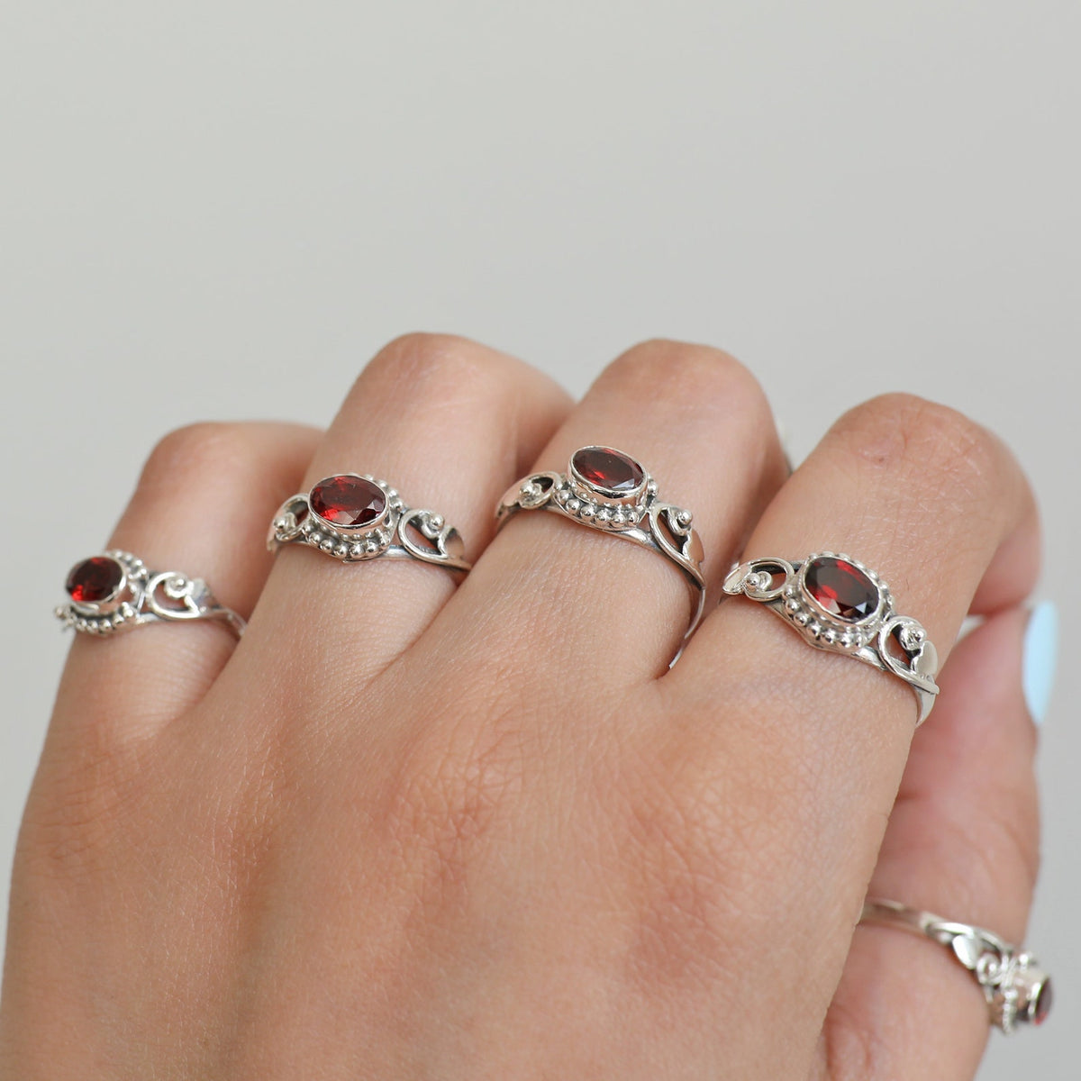 Oval Garnet Sterling Silver Heart Ring - Red Gemstone Ring