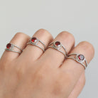 Round Garnet Ring, Twisted Silver Ring
