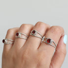 Round Garnet Ring, Twisted Silver Ring