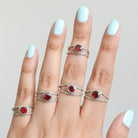 Round Garnet Ring, Twisted Silver Ring