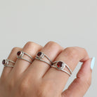 Round Garnet Ring, Twisted Silver Ring