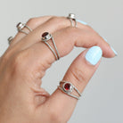 Round Garnet Ring, Twisted Silver Ring