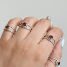 Round Garnet Ring, Twisted Silver Ring