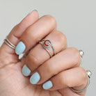 Round Garnet Ring, Twisted Silver Ring
