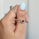 Round Garnet Ring, Twisted Silver Ring