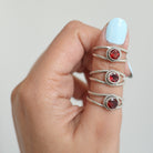 Round Garnet Ring, Twisted Silver Ring