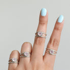 Round Rose Quartz Ring, Twisted Silver Ring