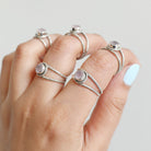 Round Rose Quartz Ring, Twisted Silver Ring