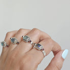 Natural Labradorite & Raspberry Garnet Sterling Silver Boho Ring