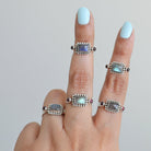 Natural Labradorite & Raspberry Garnet Sterling Silver Boho Ring