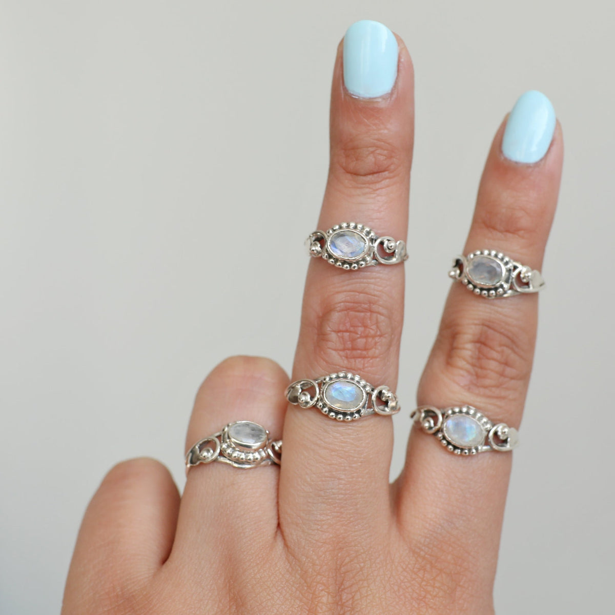 Oval Moonstone Silver Heart Ring - Faceted Stone Ring