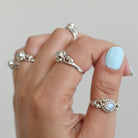 Oval Moonstone Silver Heart Ring - Faceted Stone Ring
