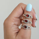 Oval Garnet Sterling Silver Heart Ring - Red Gemstone Ring