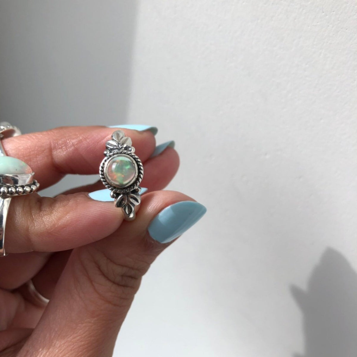 Ethiopian Opal Stacking Ring, Delicate Silver Ring