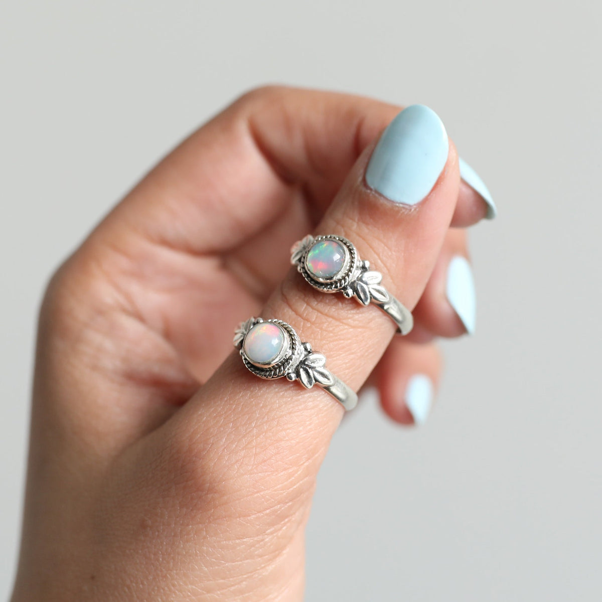 Ethiopian Opal Stacking Ring, Delicate Silver Ring