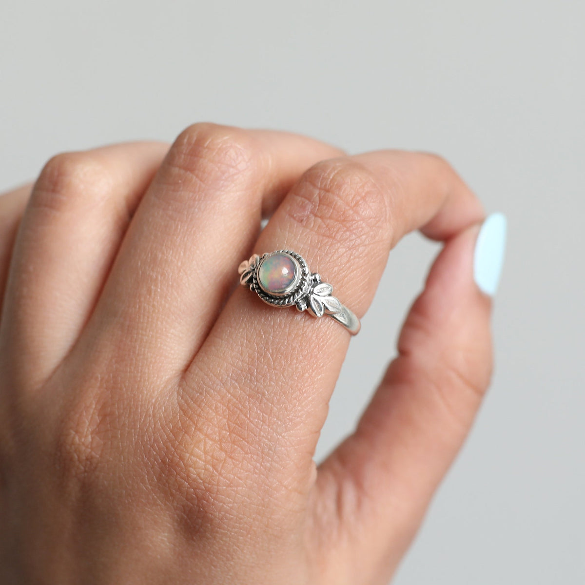 Ethiopian Opal Stacking Ring, Delicate Silver Ring