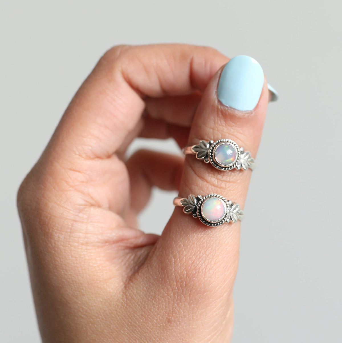Ethiopian Opal Stacking Ring, Delicate Silver Ring