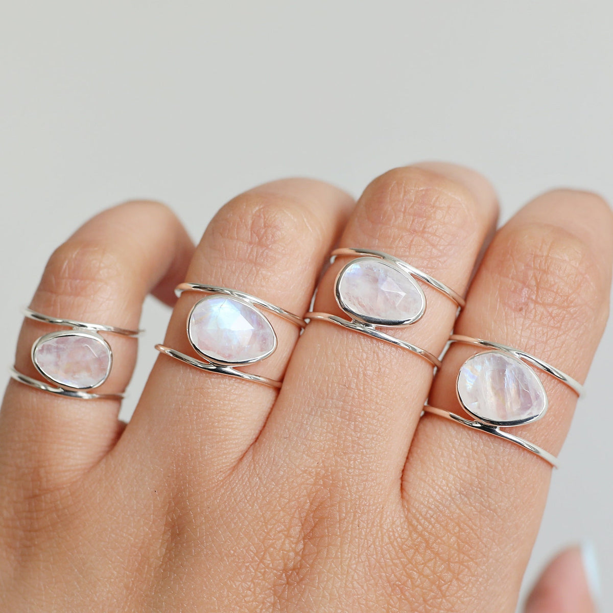 Rose Cut Moonstone Ring - Sterling Silver Ring