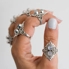 Round Moonstone Ring, Silver Cocktail Ring
