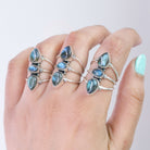 Three Stone Labradorite Sterling Silver Ring, Statement Rings