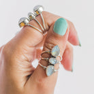Three Gemstone Rainbow Moonstone Sterling Silver Ring, Statement Rings