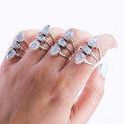 Three Gemstone Rainbow Moonstone Sterling Silver Ring, Statement Rings