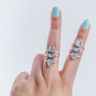 Three Gemstone Rainbow Moonstone Sterling Silver Ring, Statement Rings